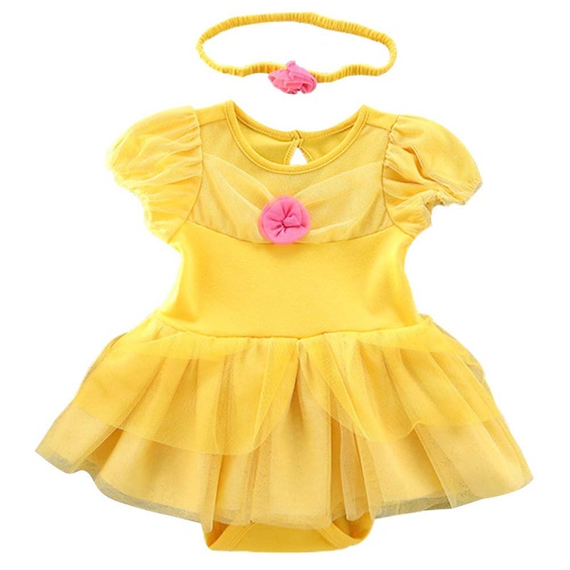 HIHCBF Baby Toddler Girls Christmas Halloween Costume Belle Princess Birthday Bodysuit Romper Tutu Dress w/Headband - Image 1